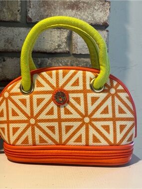 SPARTINA DAUFUSKIE Cream Orange Green LINEN PURSE DOUBLE HANDLE COSMETIC BAG